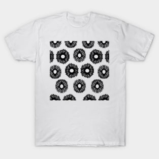 Black Hand-Drawn Floral Pattern T-Shirt